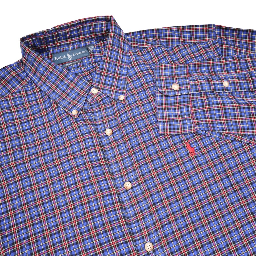 RALPH LAUREN Men's XL Blue Red Plaid Classic Fit Long Sleeve Button Down Shirt